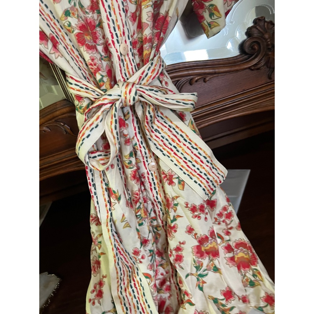 Sezane Ana Dress Fiori Rossi Floral Embroidered Shirt Dress Belted Cream Size 36 - Picture 6 of 10